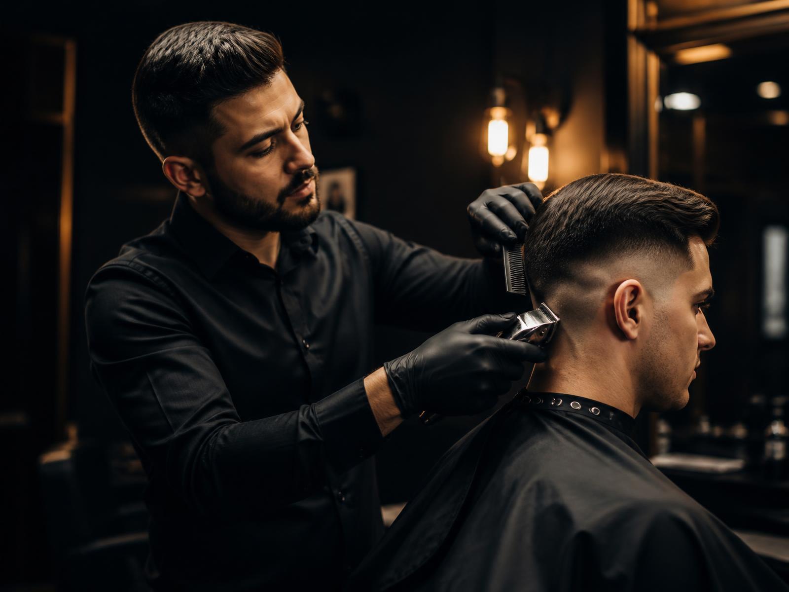 Barber giving a precision fade haircut at Spiffy Barbershop in Helsinki